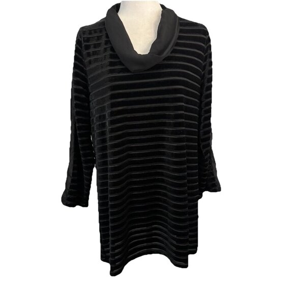 Soft Surroundings Meri Velvet Top Sheer Cowl Neck Lined Size Medium Black - Picture 1 of 10